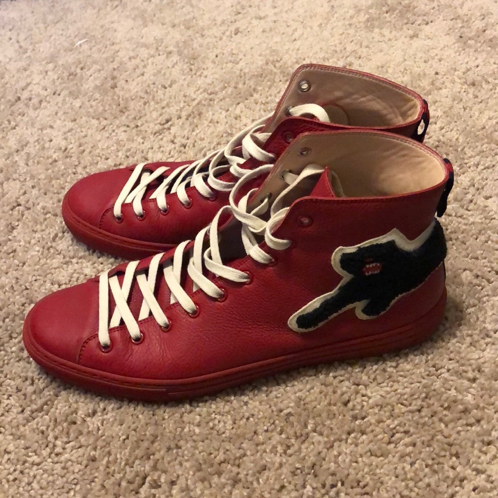 Red/Black Gucci High top Sneakers with Panther.